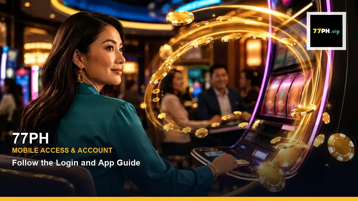 77PH casino cashback rewards featuring an adult Filipina casino host with a dynamic composition
