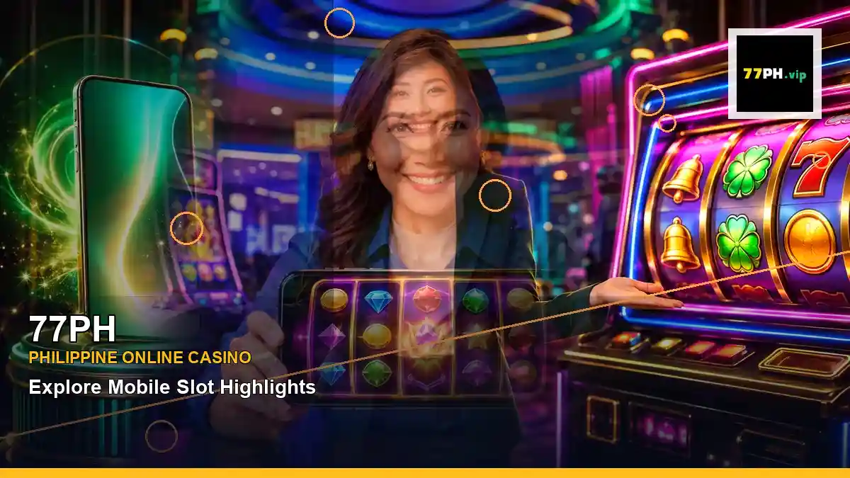 77PH adventure online slot games featuring an adult Filipina casino host with a right close-up composition