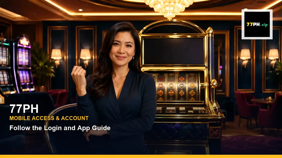 77PH VIP casino rewards featuring an adult Filipina casino host with a dynamic composition